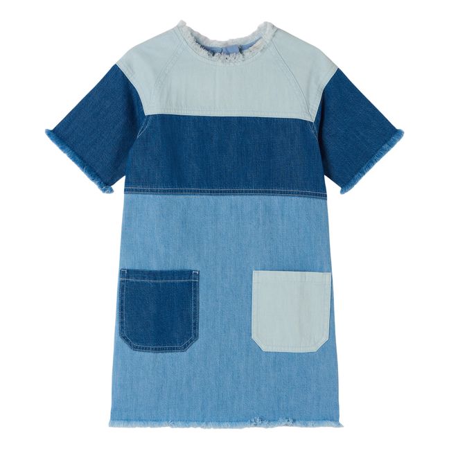 Kleid Patchwork Bio-Baumwolle | Blau