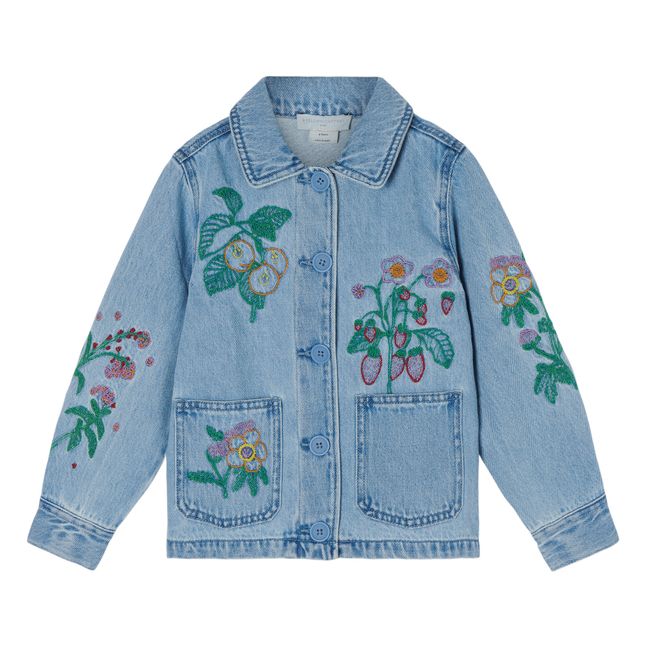 Organic Cotton Floral Denim Jacket Blue