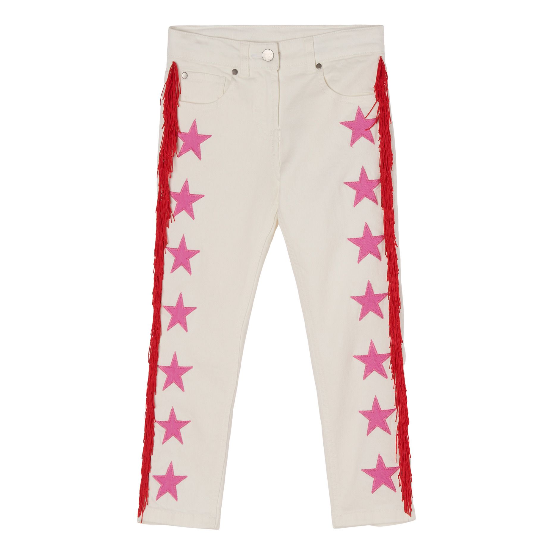 Jeans Mom con frange, motivo con stelle, in cotone biologico Bianco Stella  McCartney Kids Moda Teenager, Bambino