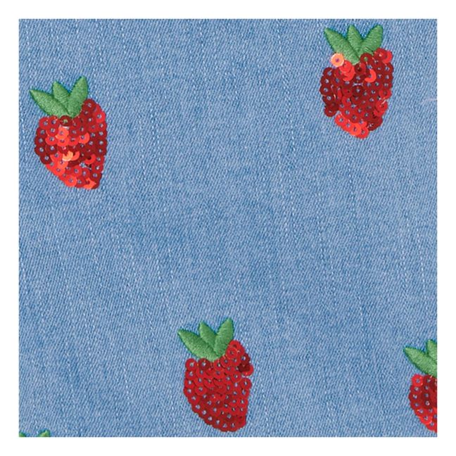 Pantalón vaquero Flare Fresas con lentejuelas de algodón orgánico Azul Cielo
