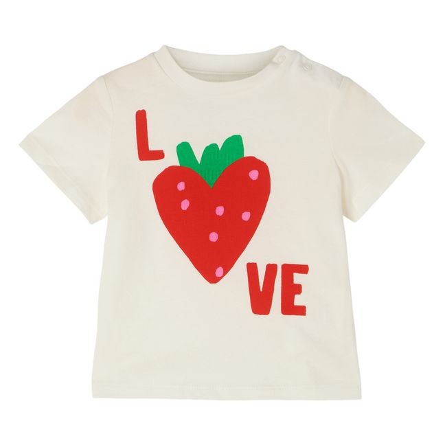 Camiseta Love Fresa con botones de algodón orgánico Blanco