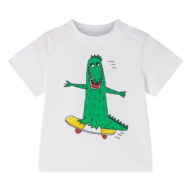 T-shirt Crocodile Skate Boutonné Coton Bio Blanc