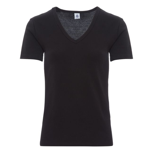 T-Shirt V-Ausschnitt Bio-Baumwolle - Damenkollektion  | Schwarz