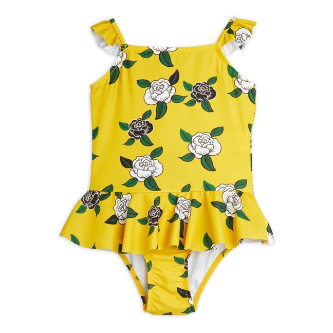 Recycled Polyamide Rose Frill Swimsuit Yellow