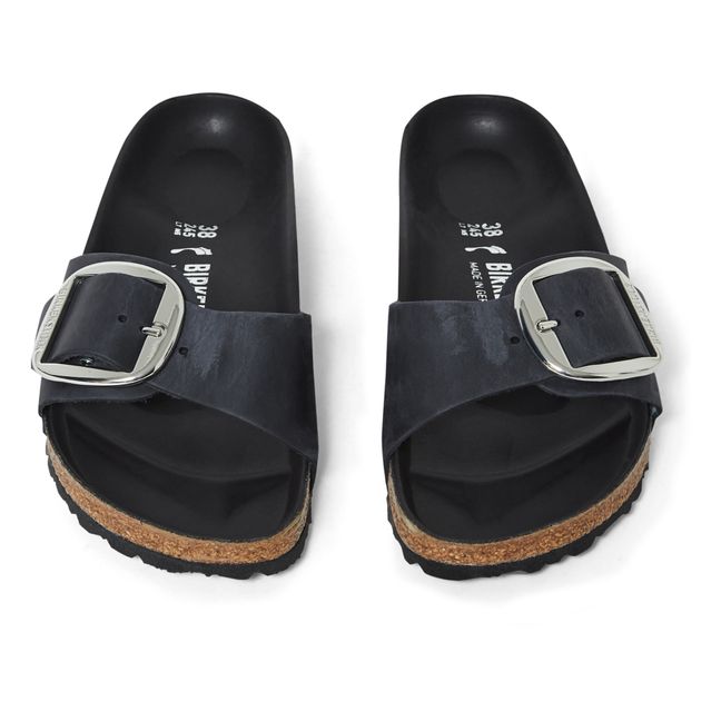 Madrid Big Buckle Oiled Leather Sandals - Adult Collection - Nero