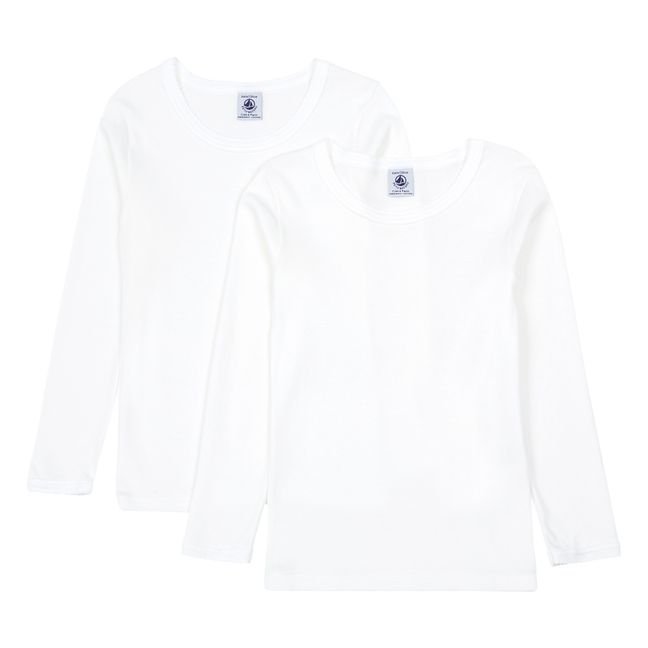 Langarm-T-Shirt Bio-Baumwolle 3er-Pack Weiß