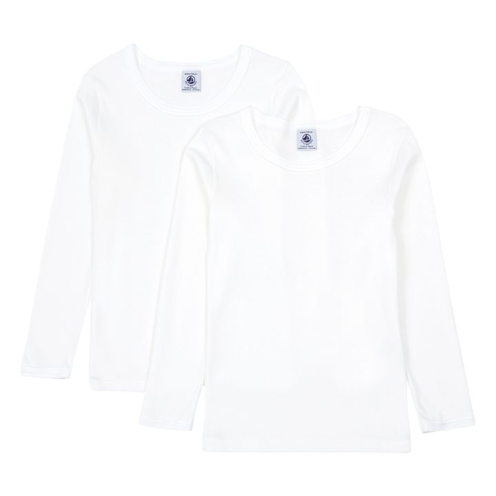 Long Sleeve Organic Cotton T-shirts - Set of 2  | White- Product image n°0