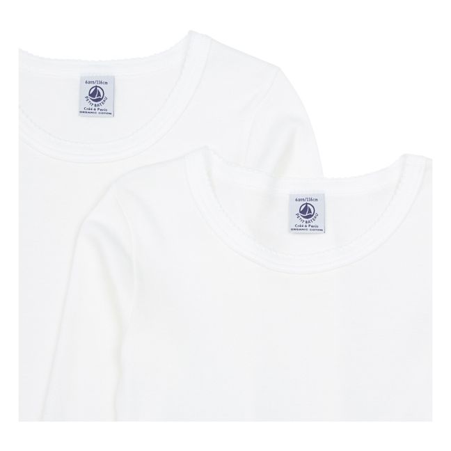 Long Sleeve Organic Cotton T-shirts - Set of 2  | Bianco