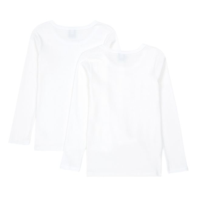 Langarm-T-Shirt Bio-Baumwolle 2er-Pack Weiß