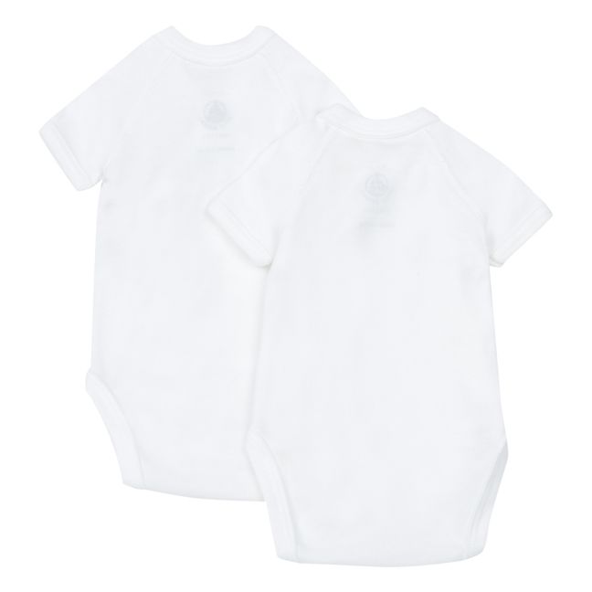 Plain Organic Cotton Baby Bodysuits - Set of 2  Bianco