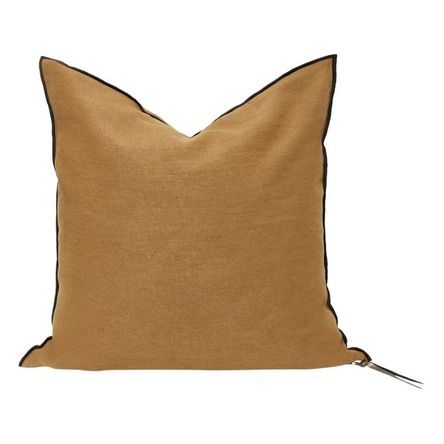 Coussin Vice versa black line en lin lavé stone washed | Havane
