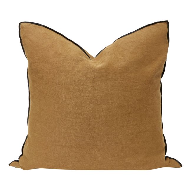 Coussin Vice versa black line en lin lavé stone washed | Havane