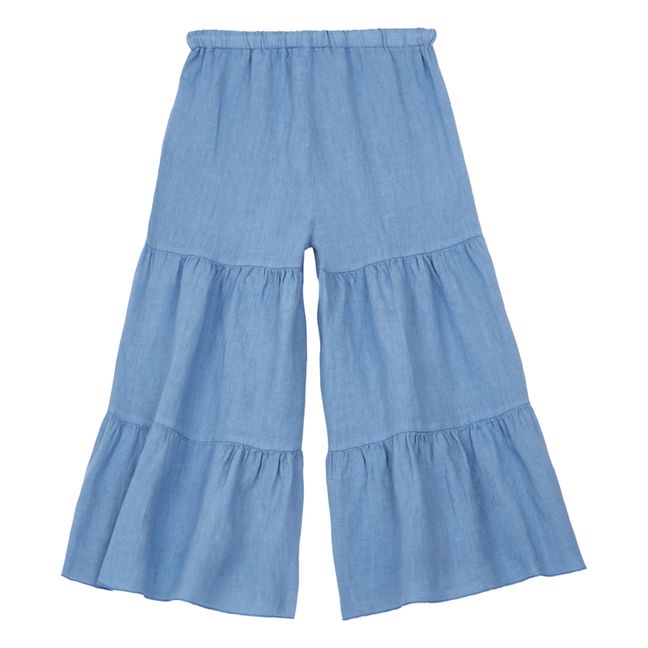 Falda-Pantalón de lino Azul