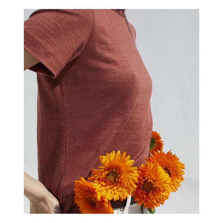 Camiseta Iconique de lino - Colección Mujer - Burdeos- Imagen del producto n°2