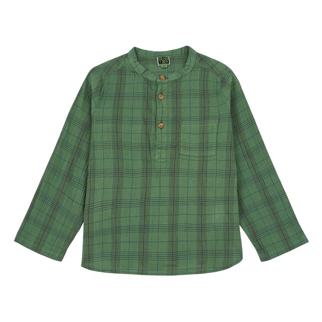 Edgar Checked Organic Cotton Muslin Kurta Shirt Verde