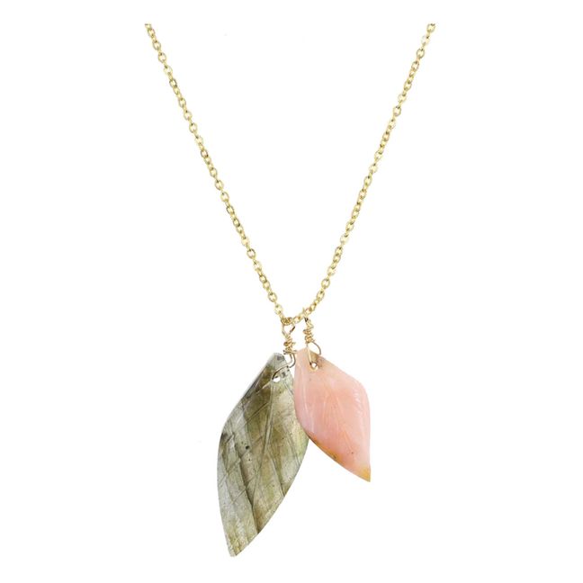 Double Leaf Labradorite and Opal Necklace - Women’s Collection -  Pink