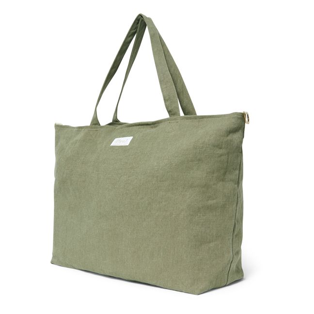 Linen Overnight Bag Verde militare