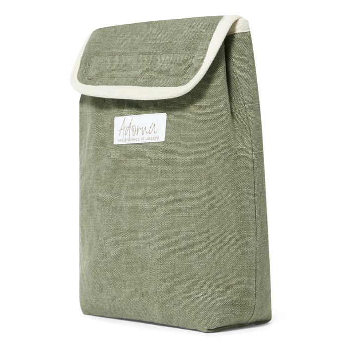 Lunch bag isotherme en lin Vert kaki- Image produit n°2
