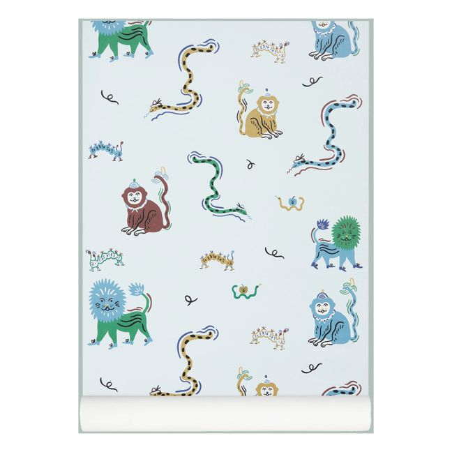 Papier-peint Monkey Fun - Marie Assénat x Nofred | Bleu ciel