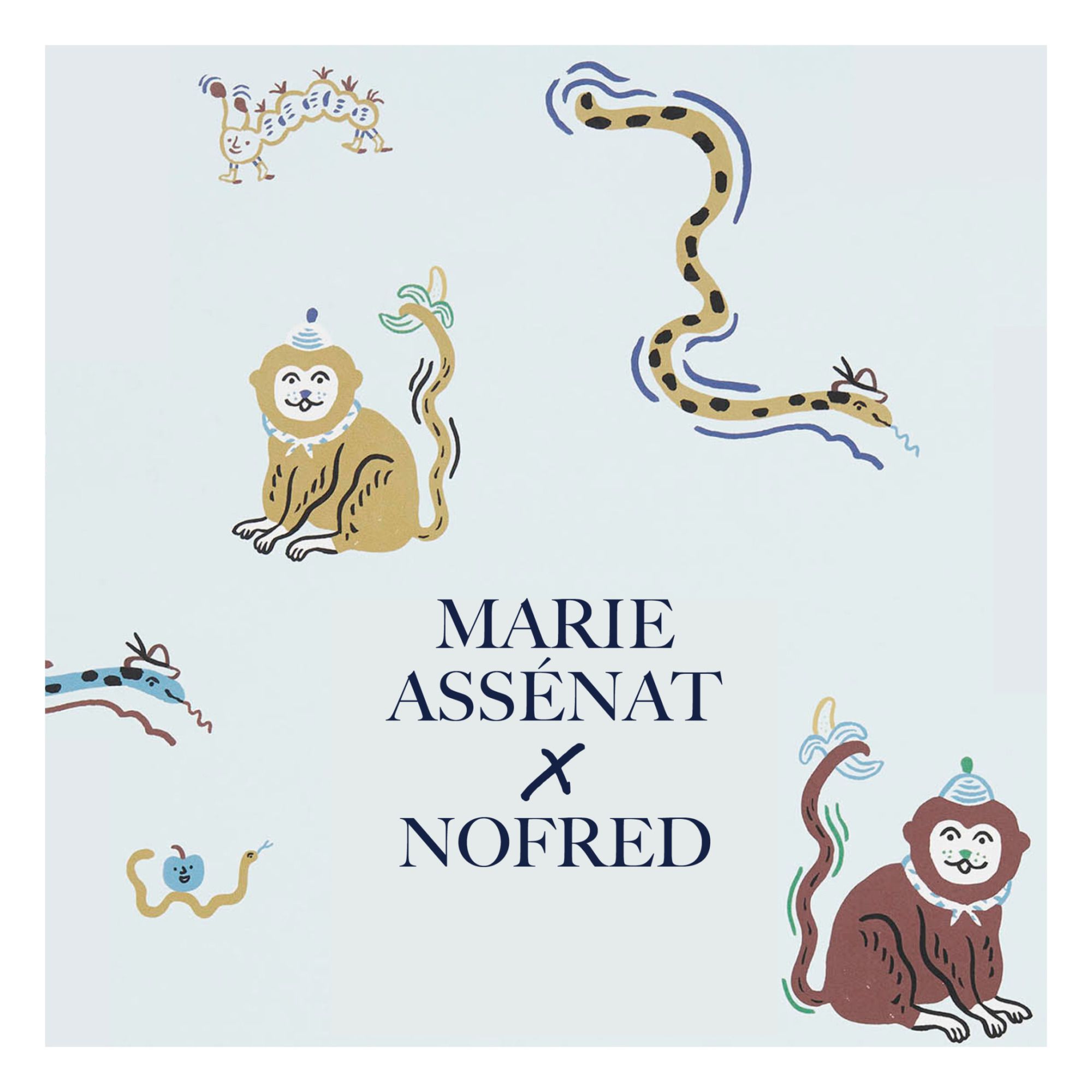 Papel pintado Monkey Fun - Marie Assénat y Nofred Azul Cielo- Imagen del producto n°4