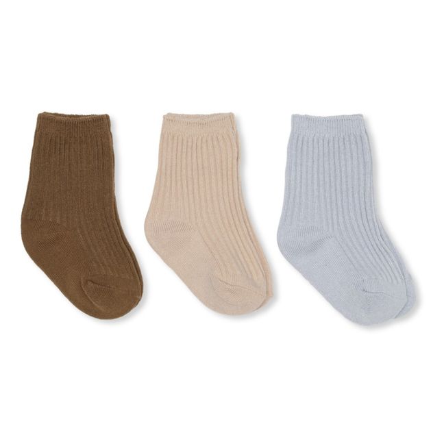 Organic Cotton Ribbed Socks - Set of 3 Beige