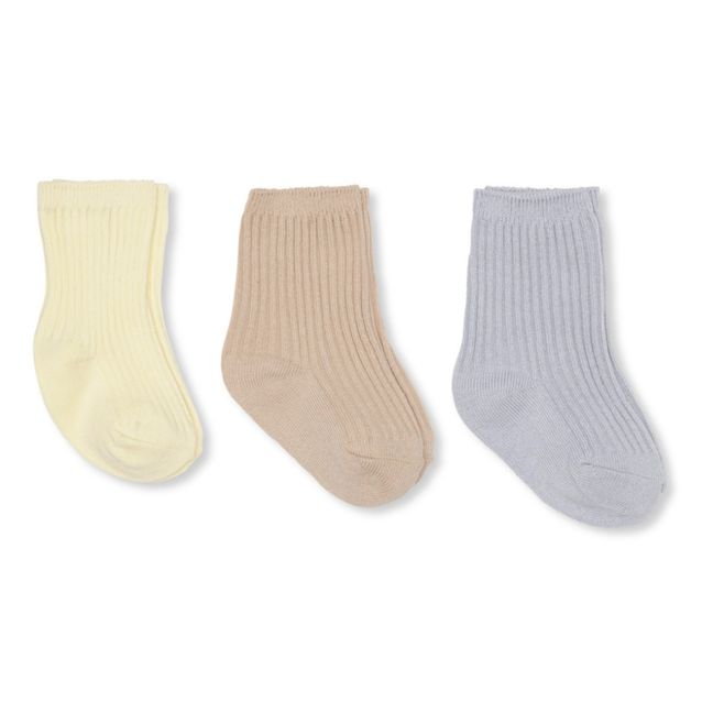 Organic Cotton Ribbed Socks - Set of 3 Azzurro