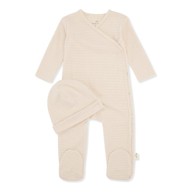 Dio Organic Cotton Pyjama & Bonnet Set Ecru