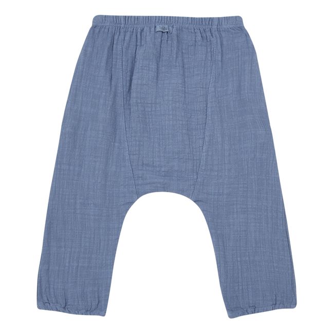 Cotton Muslin Harem Pants Blu