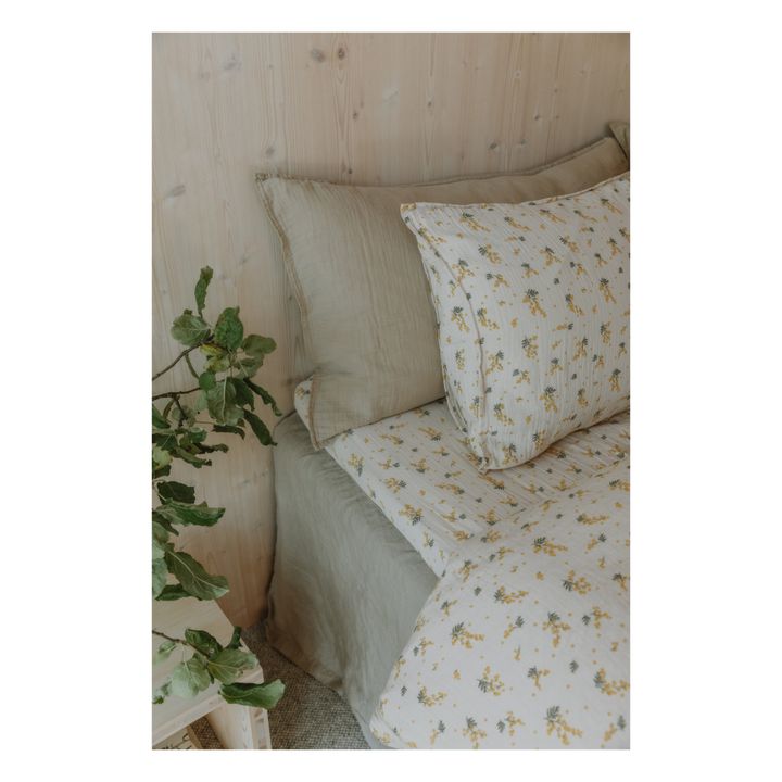 Sábana bajera Mimosa de muselina de algodón | Blanco Roto- Imagen del producto n°1