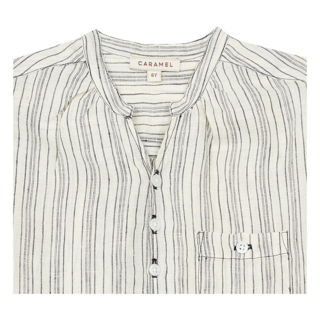 Adonis Striped Linen Kurta Shirt Ecru