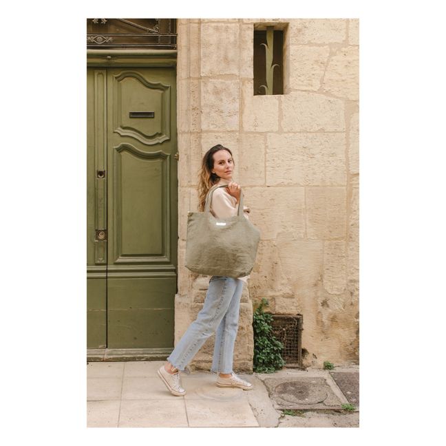 Borsa Cabas, in lino | Verde militare