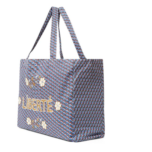 Liberté Large Embroidered Tote Bag - CSAO x Smallable | Blue