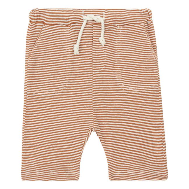 Linen and Cotton Striped Shorts Chocolate