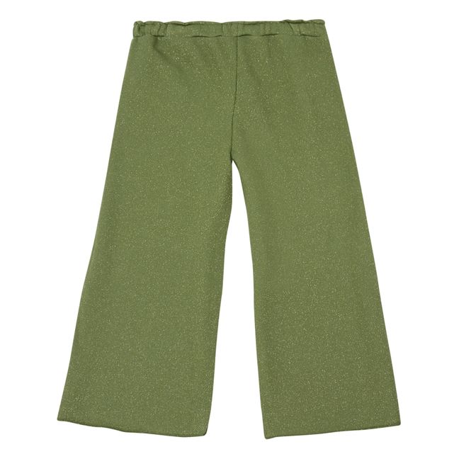 Lurex Fleece Wide-Legged Trousers Green