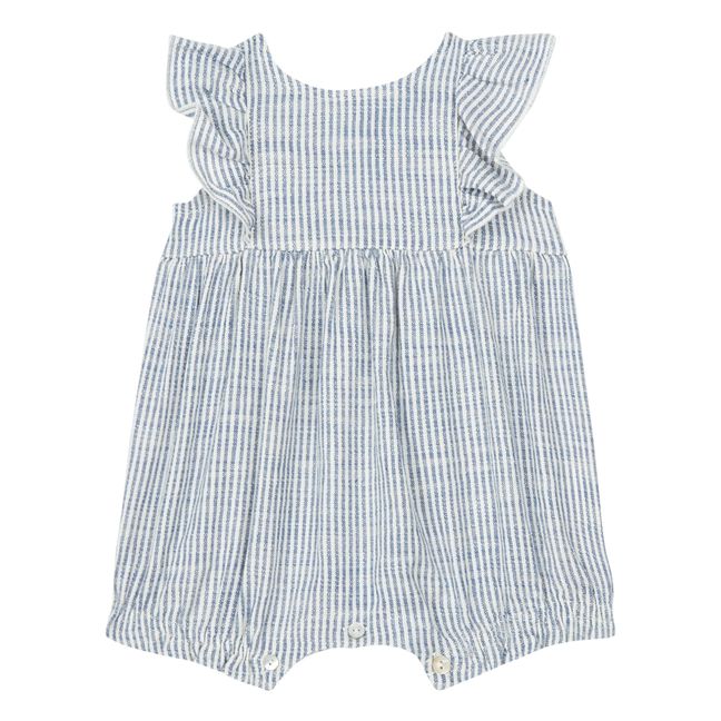 Linen and Cotton Striped Romper Navy blue