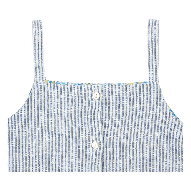 Striped Linen Frill Top Blu marino