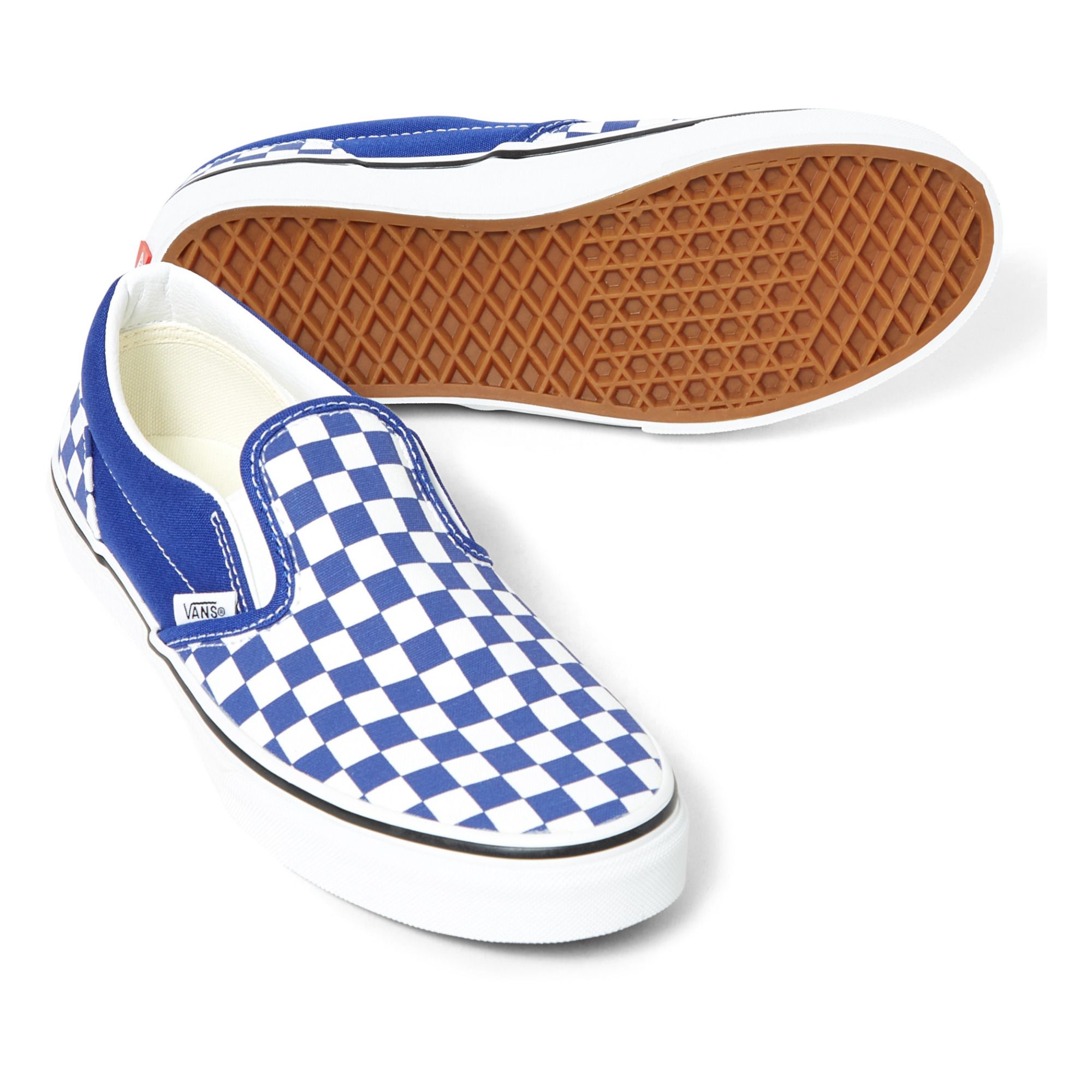 vans blue check slip on