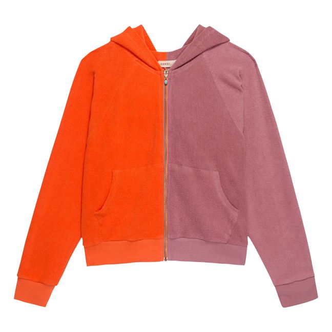 Duo Zip-Up Terry Cloth Hoodie Rhubarb colour