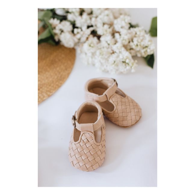 Chaussons T-Bar Tissés Semelle Souple | Beige