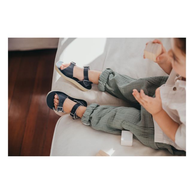 Sandalias Waterproof Cuero Doble Hebilla Surfer | Azul Marino