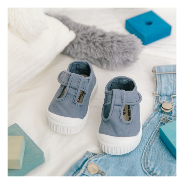 Sandalia Tira Lona Velcro Sneakers | Azul