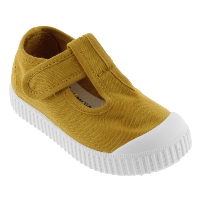 Sandalia Tira Lona Velcro Sneakers | Mustard