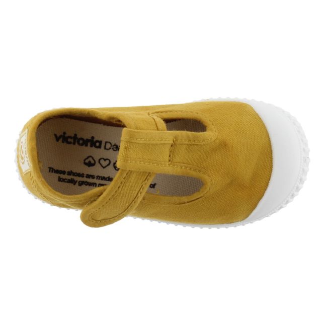 Sandalia Tira Lona Velcro Sneakers Amarillo Mostaza
