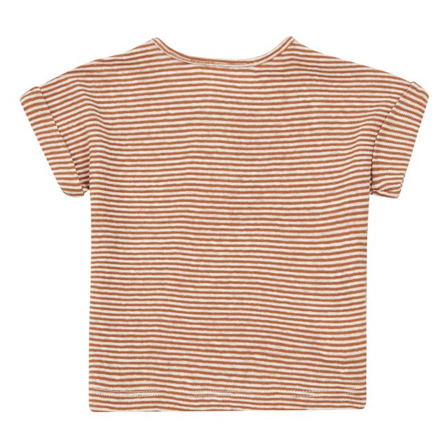 Linen and Cotton Striped Button-Up T-shirt Chocolate