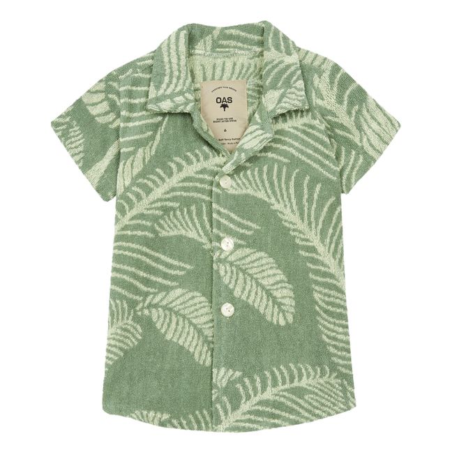 Banana Leaf Cuba Terry Cloth Short Sleeve Shirt Verde