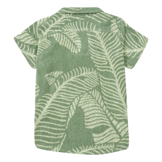 Banana Leaf Cuba Terry Cloth Short Sleeve Shirt Green