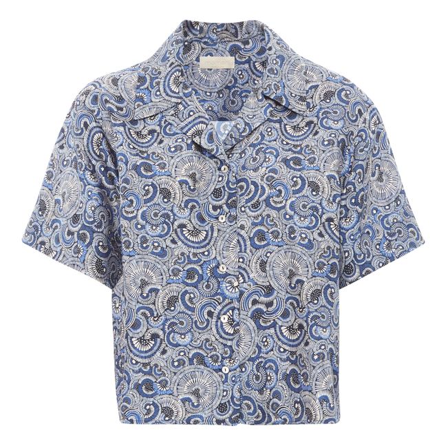 Camicia Alabama in Twill di seta, con stampa Blu
