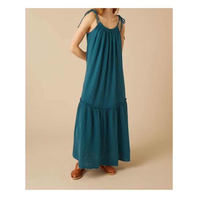 Kleid Raia aus Bio-Baumwollgaze Petroleumblau