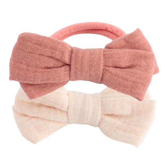 Cotton Muslin Bow Hair Ties - Set of 2 | Pink