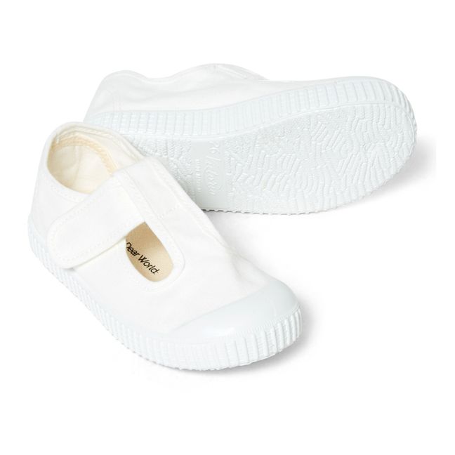 Sandalia Tira Lona Velcro Sneakers Bianco